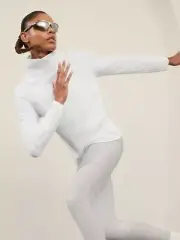 Athleta L Large Altitude Fleece Lined Funnel Neck White Sweatshirt NWT! 483045