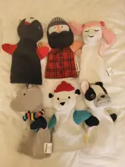 Pillowfort hand puppet set 6 Kids Plush Skunk rhino Poodle bear Man Dog