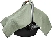 100% Organic Cotton Muslin Car Seat Cover for Babies - Lightweight, Breathable Infant Car Seat Canopy to Protect from Sunlight and Dust - Fits Any Infant Car Seats - 44"x30" (Green)