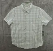 Mutual Weave Mens Shirt Extra Large Aqua Khaki Plaid Collared Short Sleeve New