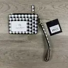 Nanette Lepore Vegan Leather Black/White Gingham Wristlet NWT Becka Top Zip Card