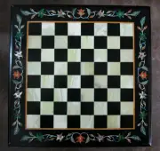 Square Black Marble Sofa Center Table Top Chess Pattern Inlay Work Coffee Table