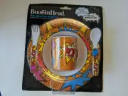 Boogin Head Kids Toddler Plastic Plate Bowl Cup Fork and Spoon Set
