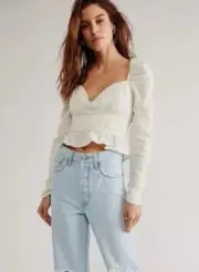 Free People Chloe Top S White Puff Sleeve Boho Peasant Cottagecore NWT