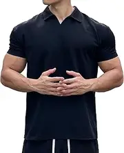 [Zylphorix] Men Lapel Short Sleeve Waffle Polo Shirt Simple Loose Solid Sport T Shirt Summer Casual Breathable Exercise Tops