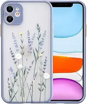 [Beownest] Clear Case for iPhone 12 Slim Frosted PC Back 3D Floral Soft TPU Bumper Silicone Protective Shockproof Case for Girls Women -Purple