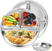 Bakpoco Stainless Steel Kids Plates 2 Packs, Deepened 9" Portion Control Plate Divided Plate for Adults Bariatric Weight Loss & Diabetic Diet, Non Toxic Unbreakable Toddlers Lunch Dishes