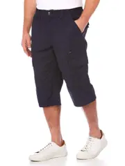 Cotton 3/4 Cargo Shorts Navy - Elastic Waist
