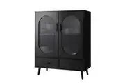 Oikiture Sideboard Buffet Fluted Door(Black)