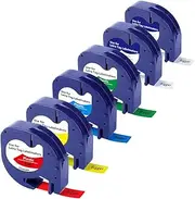 Bigger Replacement for Dymo LetraTag Refills Plastic Tape 16952 91331 91332 91333 91334 91335 Labeling Tape Used with DYMO LetraTag Plus LT-100H LT-100T QX50 (1/2 Inch x 13 Feet, 12mm x 4m, 6-Pack)