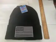 USA Flag Patch Facing Right Black and Grey Subdued Swat sewn Black Watch Cap