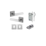 Bronte Lever Square Rose Entrance Kit w High Security Lock Brushed Chrome