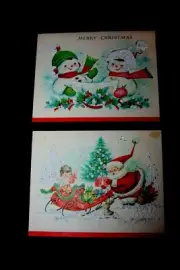 VTG Litho Christmas Cards (2) Hawthorne Sommerfield UNUSED Snowmen 3-D