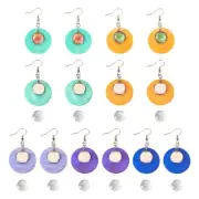 15 Pairs Glass Blank Natural Shell Flat Round Drop Dome Dangle Earrings 52x28mm