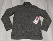 NWT Eddie Bauer Mens Fleece Pullover Sweater Snap Front Black Heather Sz M
