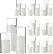 Shihanee 48 Pcs Pillar Candles and Glass Cylinder Vases Clear Cylinder Holders for Slim Pillar Candles Table Decoration (White)