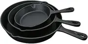 AIMALL 3-Piece Non-Stick Cast Iron Skillet Set, Sizes 4.7in, 6.5in, 8.5in, Perfect for Steak, BBQ, and Oven Cooking