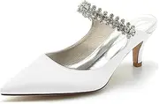 [Minishion] Womens Formal Shoes for Wedding Low Heel Pointed Toe Party Prom Pumps Mule with Rhinestones BR039