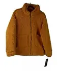 Madden NYC Womens Jacket Size M Mustard Fluffy Soft Pockets Full Zip Lined NEW