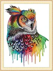 Joy Sunday 11CT Stamped Cross Stitch Kits Cross-Stitch DIY Hand Needlework Kit Needlepoint Kits for Adults Rainbow Owl