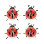4x Garden 10cm Metal Ladybug Outdoor Ornament/Sculpture Patio Decor Small Red