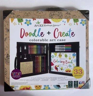 ART 101 BUDDING DOODLE + CREATE COLORABLE ART CASE -33 PIECES