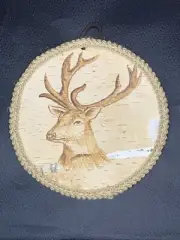 Handmade Birch Bark Wood Burning (Pyrography) - The reindeer portrait