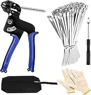 Metal Zip Ties Tool, Stainless Steel Cable Tie Gun with 100PCS Self-Locking Metal Steel Zip Ties Assorted Sizes, Metal Tie Wrap Gun Kit, Heavy-Duty Metal Zip Ties for Outdoor
