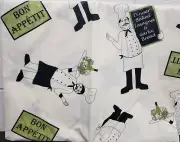 Peva Vinyl Tablecloth 52"x52" Square, FAT CHEF WITH MENU ON WHITE,BON APPETIT,BH