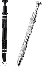 2 Pcs Piercing Ball Grabber, Pick Up Tool with 4-Claw,Beads Gems Parts Claw Picker, Stainless Jewel Diamond Tweezers for Electronic Component Catcher for Tiny Objects in Home Office (Silvery+Black)