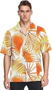 [GuoChe] Hawaiian Men Short Sleeve Button Down Shirts Leaves Palm Tropical Tree White Printed Camisas Manga Corta para Hombre