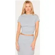 Grey Marl Cotton Side Cap Sleeve Ruched Top, Grey Marl