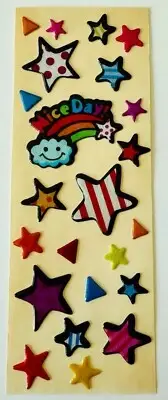 Vintage Russ PUFFY scratch and Sniff Nice Day Rainbow Stars Happy Cloud Stickers