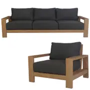 Stud 2pc 3+1 Seater Outdoor Patio Sofa Lounge Chair Set with Solid Timber Frame