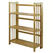 Folding Bookcase Natural Wood Bookshelf Stackable 3-Shelf Open Back Book