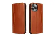 For iPhone 16 Pro Max Case Fierre Shann Genuine Leather Wallet Cover Brown