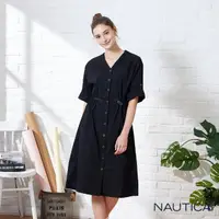 在飛比找momo購物網優惠-【NAUTICA】女裝抽繩個性七分袖洋裝(黑)
