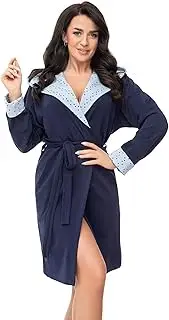 [DOROTA] Cuddly and Modern Women's Cotton Bathrobe, Made in The EU, Various Models, Dark Blue/Light Blue, Large