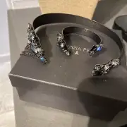 DESIGNER PATRIZIA PEPE GUNMETAL CRYSTAL CHOKER COLLAR RUNWAY NECKLACE & BRACELET