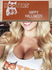 NEW!! HOOTERS Uniform PREMIUM Halloween Name Tag Pin Badge HAPPY HALLOWEEN Tag