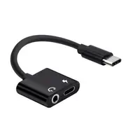 2PCS 2 in 1 Type C to 3.5mm Audio Jack Charger Adapter Headphone Cable For Mobile Phone BLACK COLOR