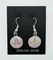 Zuni Handmade Pink Opal Inlay Earrings in Sterling Silver by Lauri Kalestewa