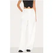 White Adjustable Waistband Detail Tailored Pants, White