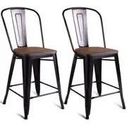 Costway Set of 2 Tolix Bar Stools Kitchen Bar Stool Metal Dining Chairs High Back Counter Pub Bistro Copper