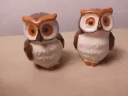 Ceramic Owls Salt and Pepper Shakers Brown And White 2.5”