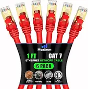 Cat 7 Ethernet Cable 1 ft - (6 Pack) High-Speed Cat7 Internet & Network LAN Patch Cables, RJ45 Connectors - Perfect for Gaming, Streaming, and More (Red)