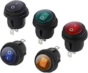 KLVN 5Pcs Mini Round Shape Waterproof Rocker Switch KCD1,ON/Off,3Pin,6A 250VAC/10A 125VAC,Electrical Equipment with Lighting Power(Black,LED AC 220V-250V)