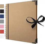 Bstorify Scrapbook Album 60 Pages (8 x 8 inch) Brown Thick 200gsm Kraft Paper, Corner Protectors - Scrap Book, Ribbon Closure - Ideal for Your Scrapbooking Albums, Art & Craft Projects