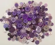 100 Purple Buttons Assorted Shades & Sizes Bulk Lot Aussie Seller