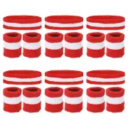 6 Set/18Pcs Sweatbands Headband Wristband Sweat Red, White